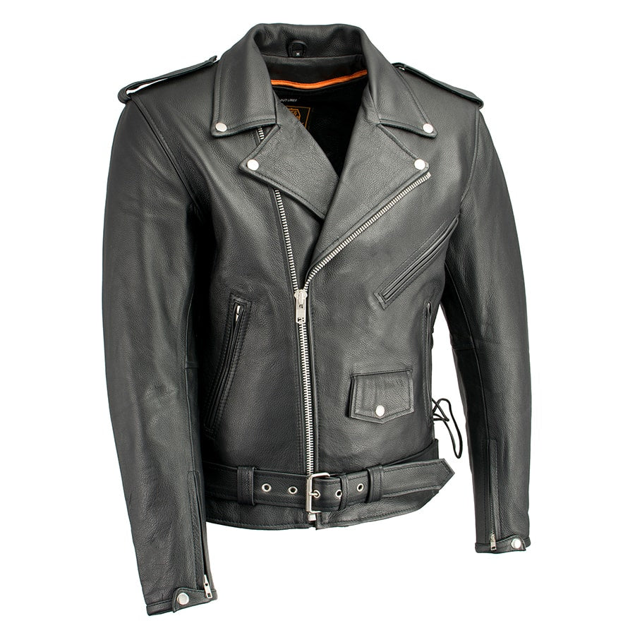 Leather Jacket (LKM1711) - Men’s Police Style with Gun Pockets