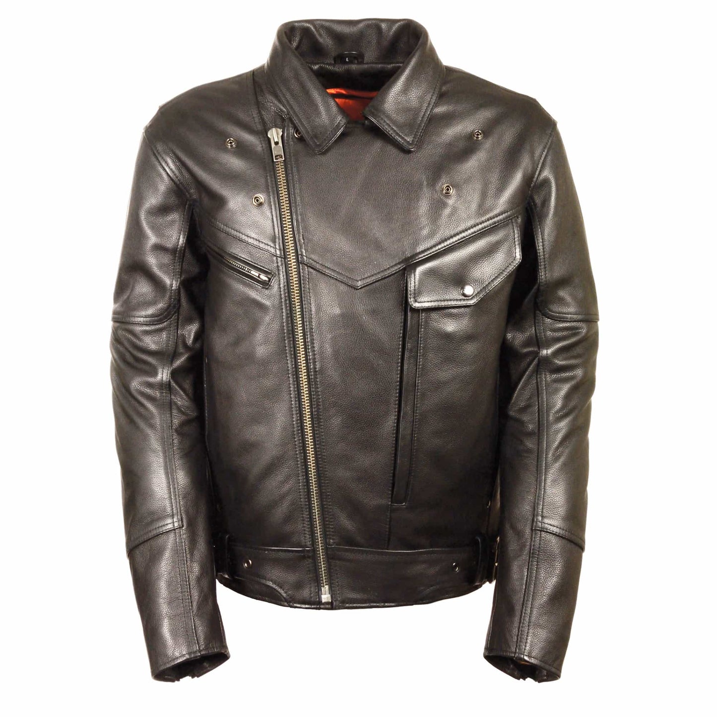 Leather Jacket (LKM1770) - Men’s Side Set Belt Utility Pocket M/C jacket