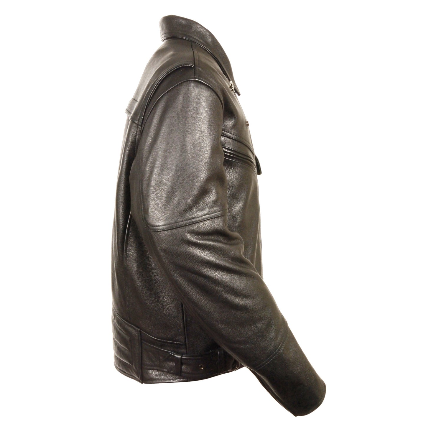 Leather Jacket (LKM1770) - Men’s Side Set Belt Utility Pocket M/C jacket