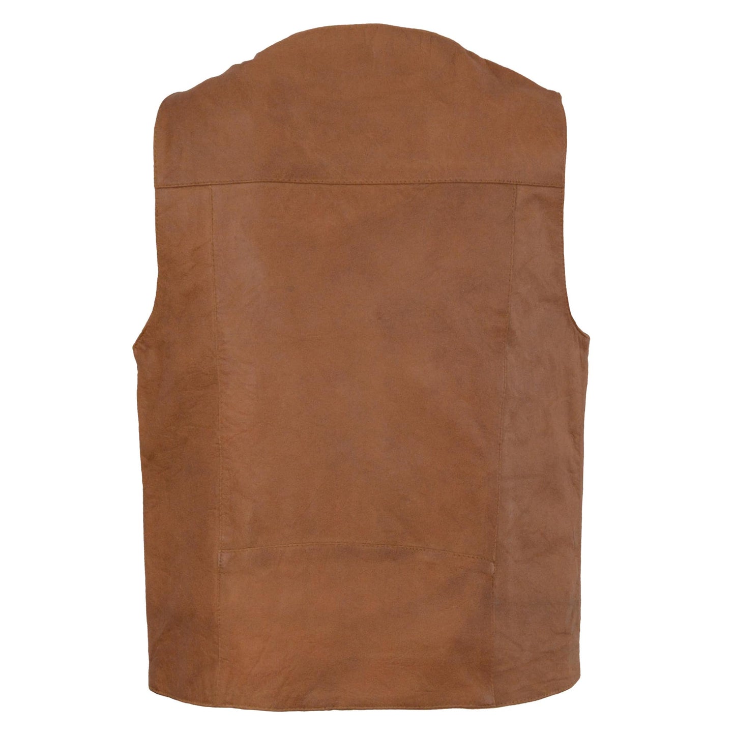 Leather Vest (LKM3702) - Men’s Western Style Plain Side Vest with Buffalo Snaps