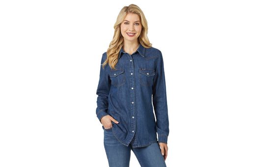 Top Women's (LW7007D) - Wrangler® Western Fashion Top Dark Denim