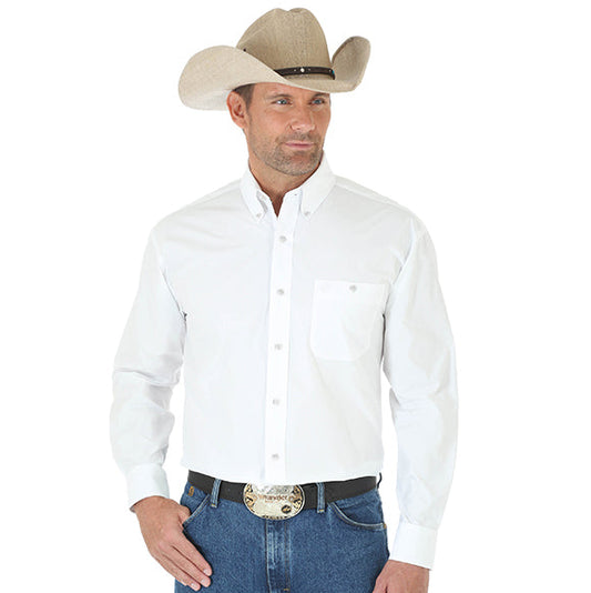Top Men's (MGS268W) - Wrangler® George Straight Collection Long Sleeve Button Up in White