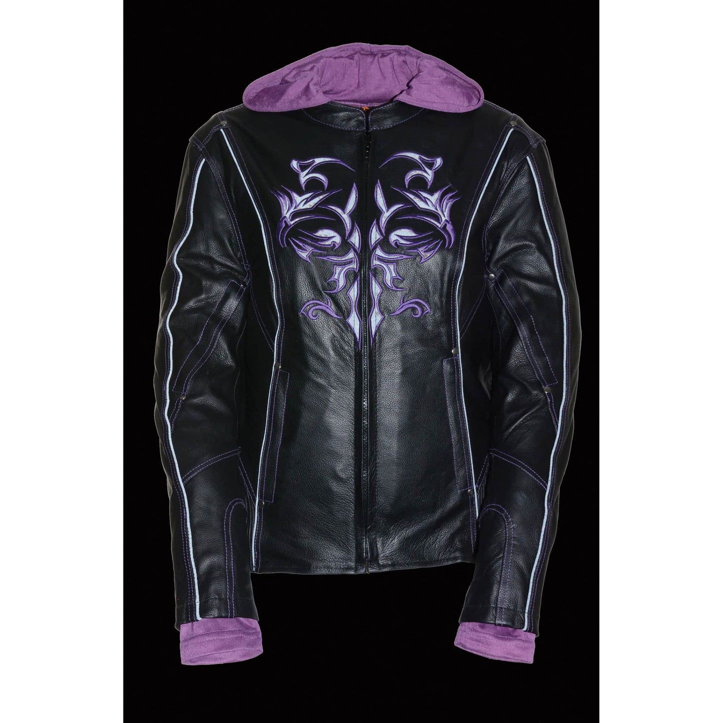 Leather Jacket (ML2067) - Women's 3/4 Length Jacket with Reflective Tribal