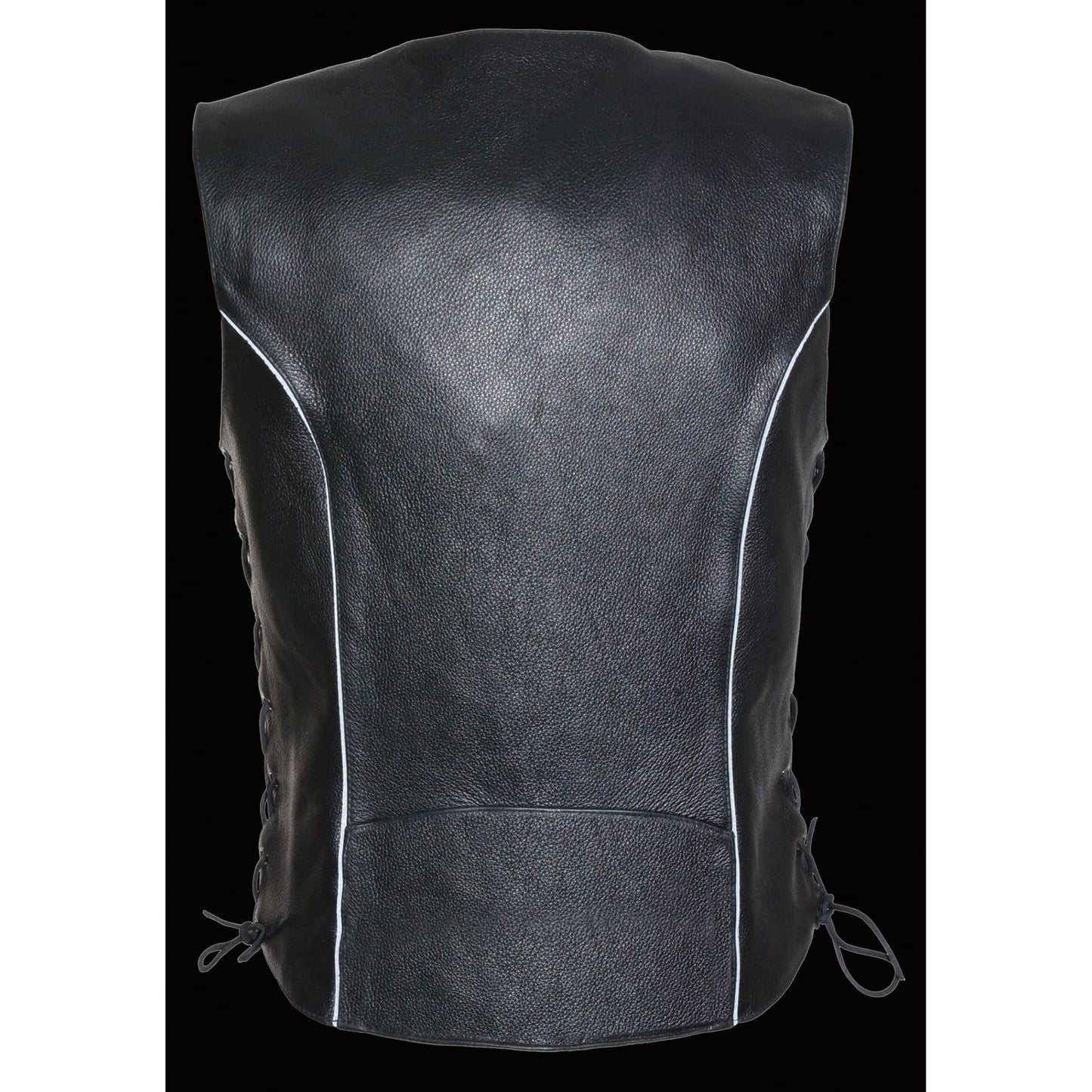 Leather Vest (MLL4500) - Women’s Side Lace Vest with Reflective Piping