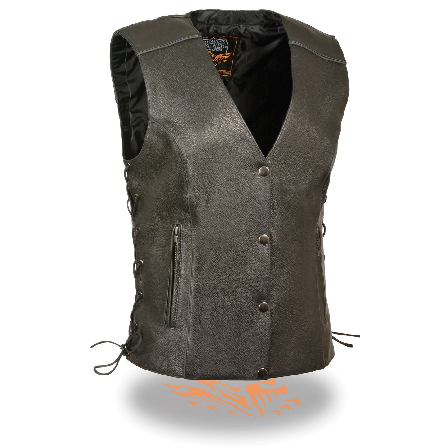 Leather Vest (MLL4500) - Women’s Side Lace Vest with Reflective Piping