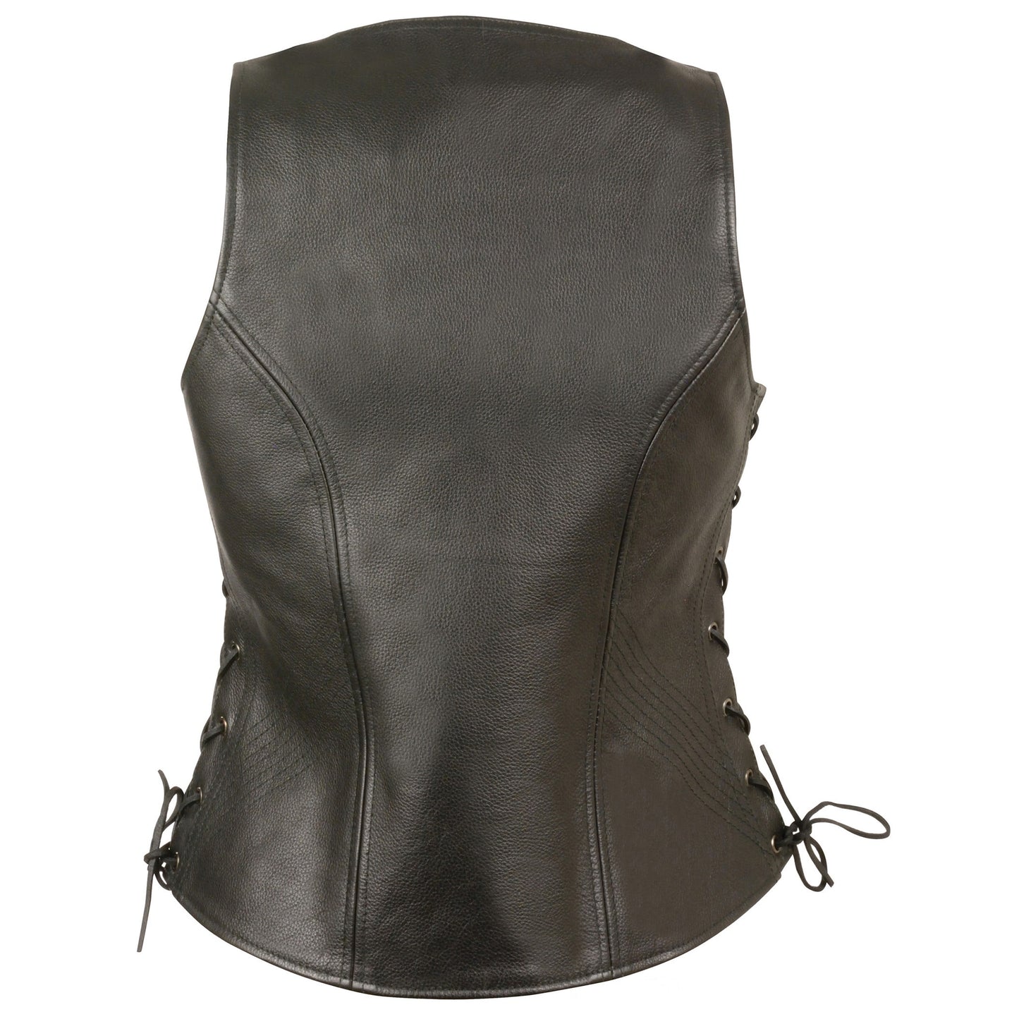 Leather Vest (MLL4531) - Women’s Open Neck Side Lace Zipper Front