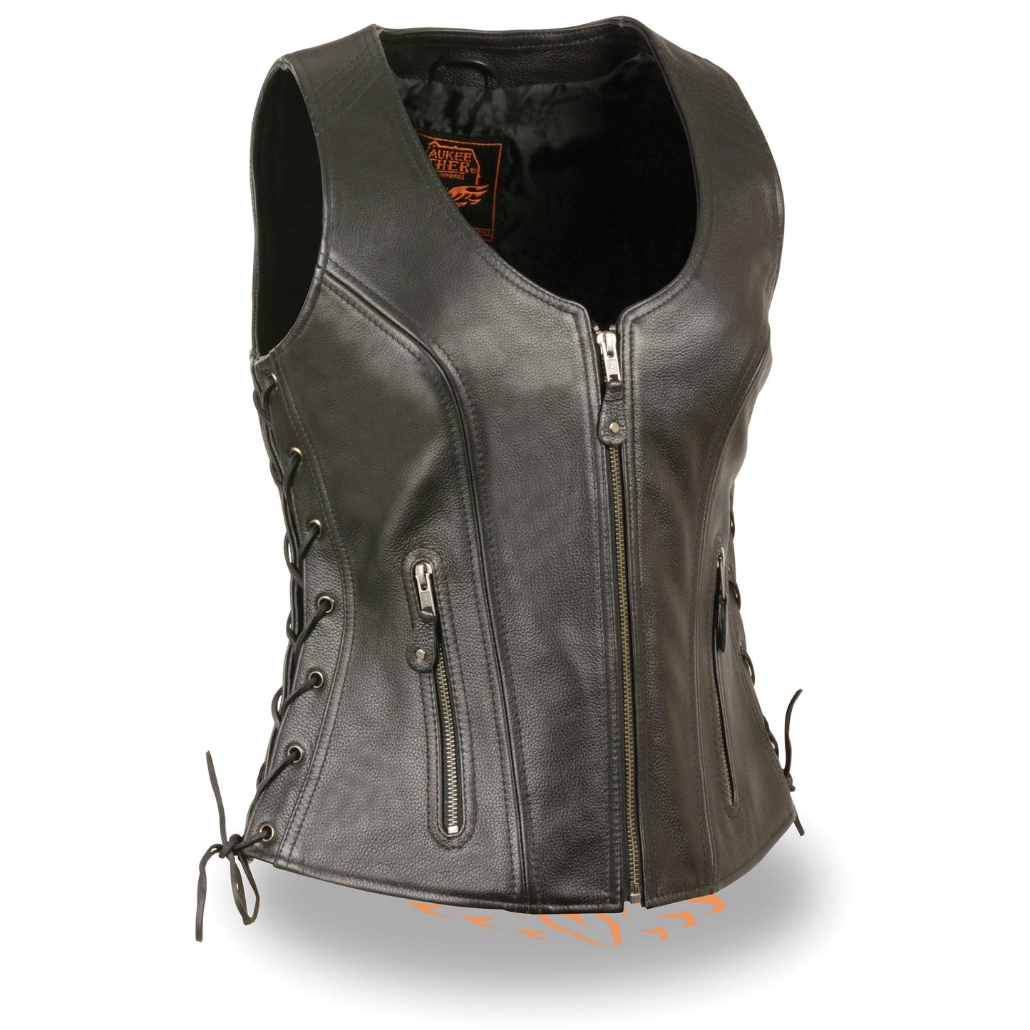 Leather Vest (MLL4531) - Women’s Open Neck Side Lace Zipper Front