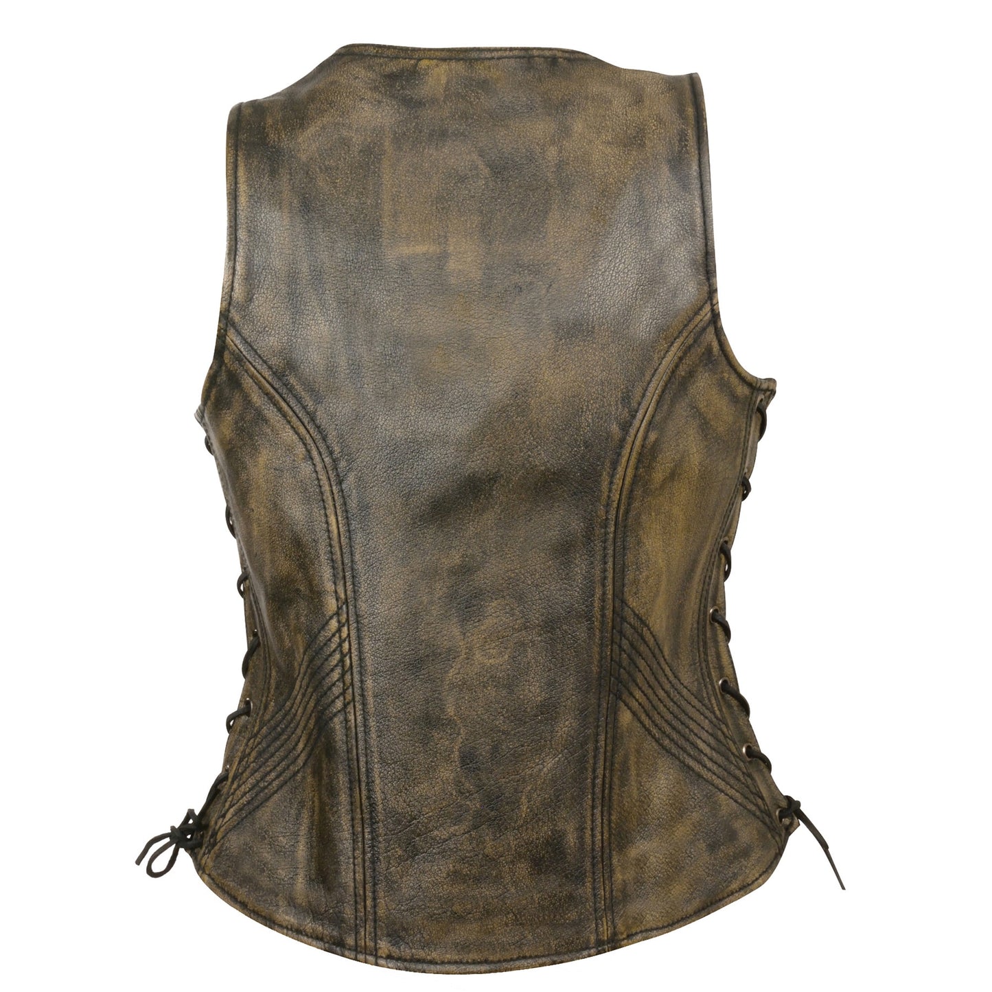 Leather Vest (MLL4531) - Women’s Open Neck Side Lace Zipper Front