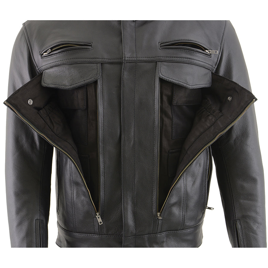 Leather Jacket (MLM1506) - Men's Vented Scooter Jacket w/ Cool Tec Leather & Utility Pockets