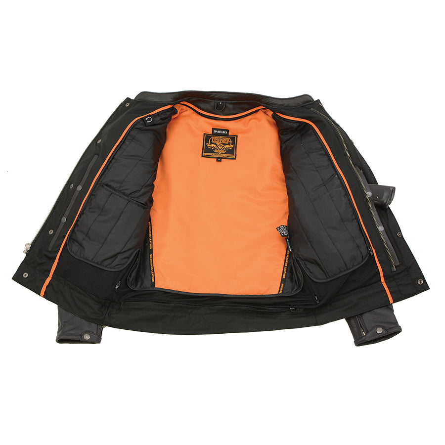 Leather Jacket (MLM1506) - Men's Vented Scooter Jacket w/ Cool Tec Leather & Utility Pockets