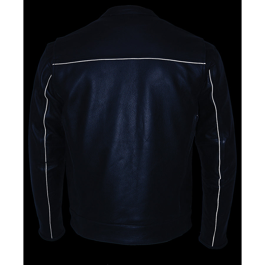Leather Jacket (MLM1506) - Men's Vented Scooter Jacket w/ Cool Tec Leather & Utility Pockets