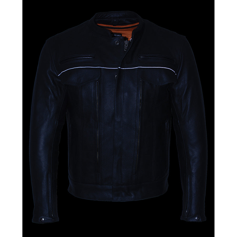 Leather Jacket (MLM1506) - Men's Vented Scooter Jacket w/ Cool Tec Leather & Utility Pockets