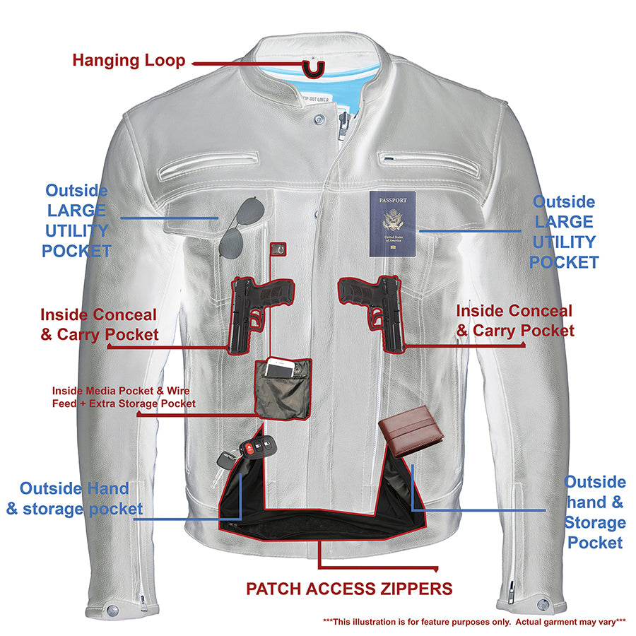 Leather Jacket (MLM1506) - Men's Vented Scooter Jacket w/ Cool Tec Leather & Utility Pockets