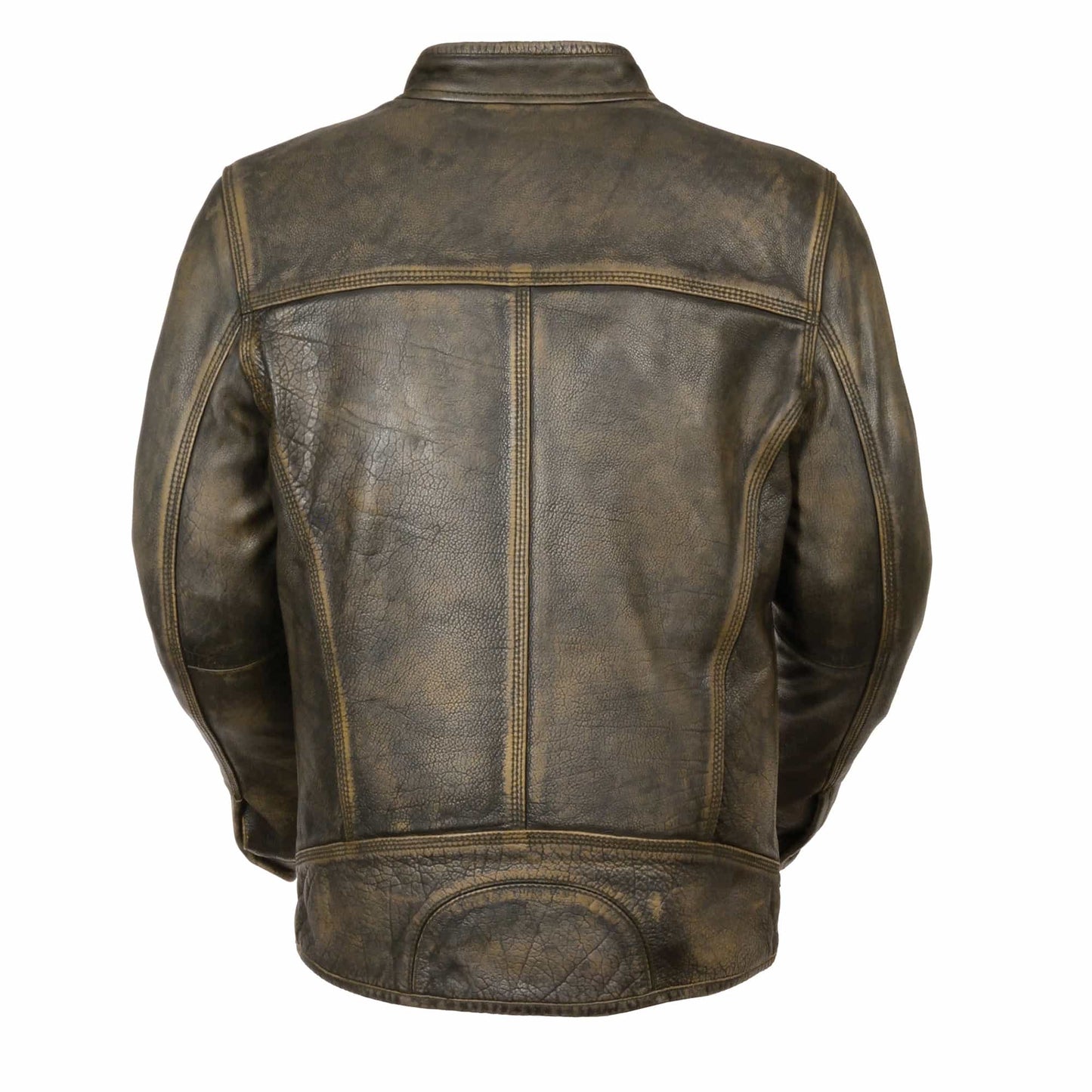 Leather Jacket SO (MLM1550) - Men’s Brown Distressed Scooter Jacket w/ Venting