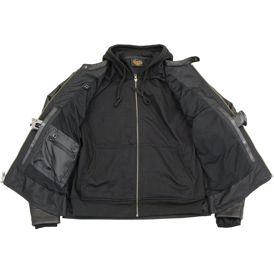 Leather Jacket (MLM1552) - Men’s Lightweight Scooter Jacket w/ Full Sleeve Removable Hoodie