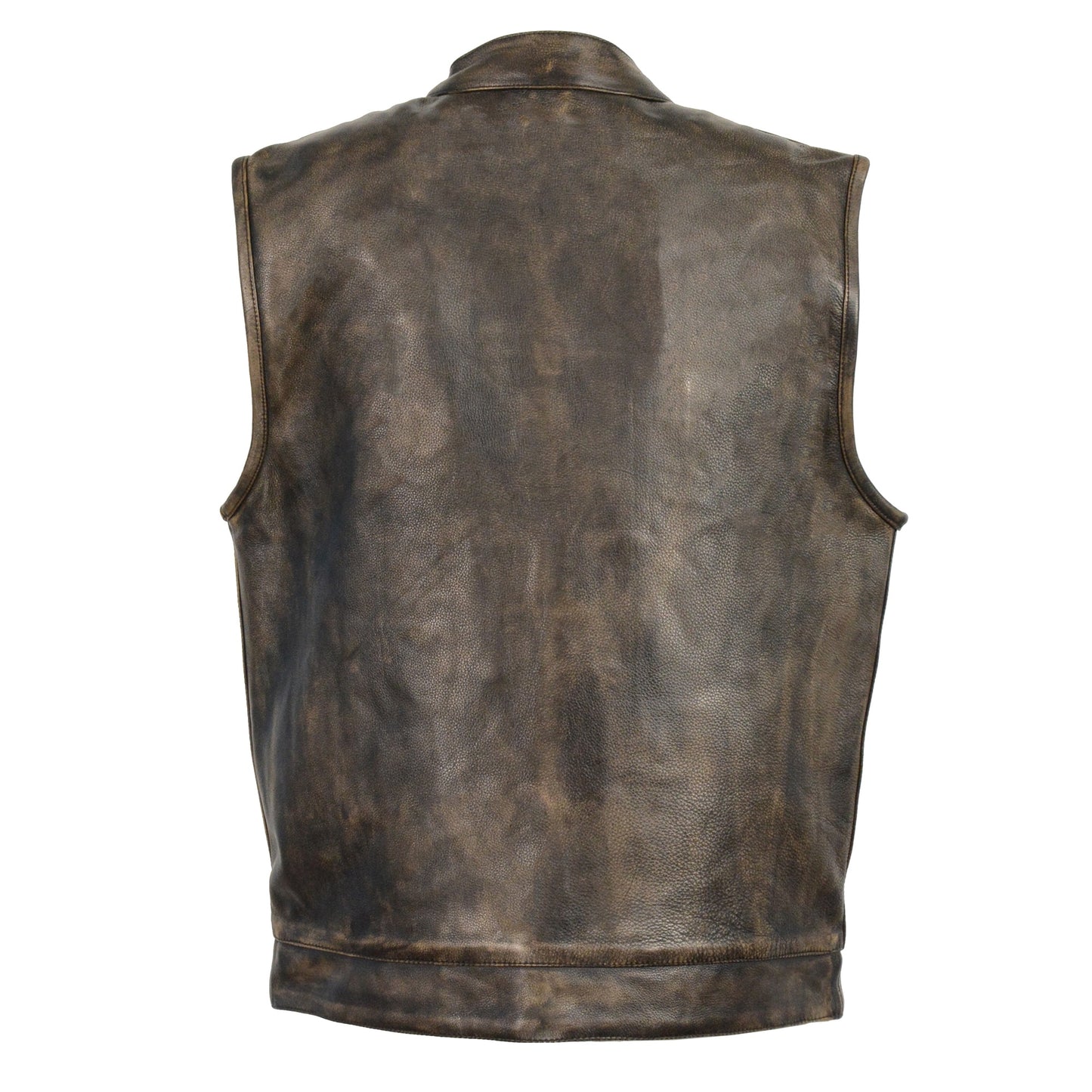 Leather Vest (MLM3510) - Men’s Open Neck Snap Zip Front Club Style