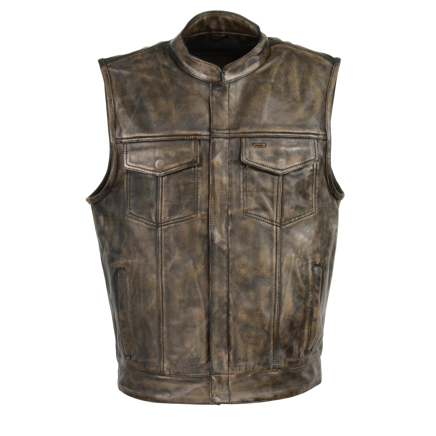 Leather Vest (MLM3510) - Men’s Open Neck Snap Zip Front Club Style