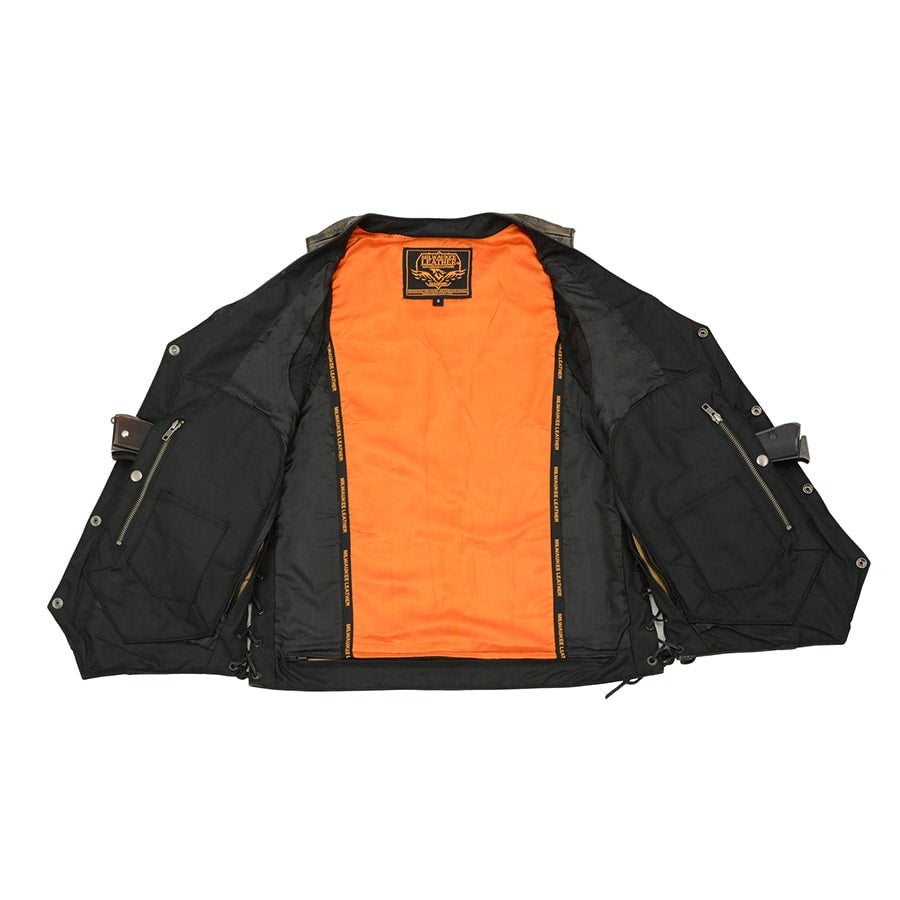 Leather Vest (MLM3540) - Men’s Brown Distressed 10 Pocket Vest