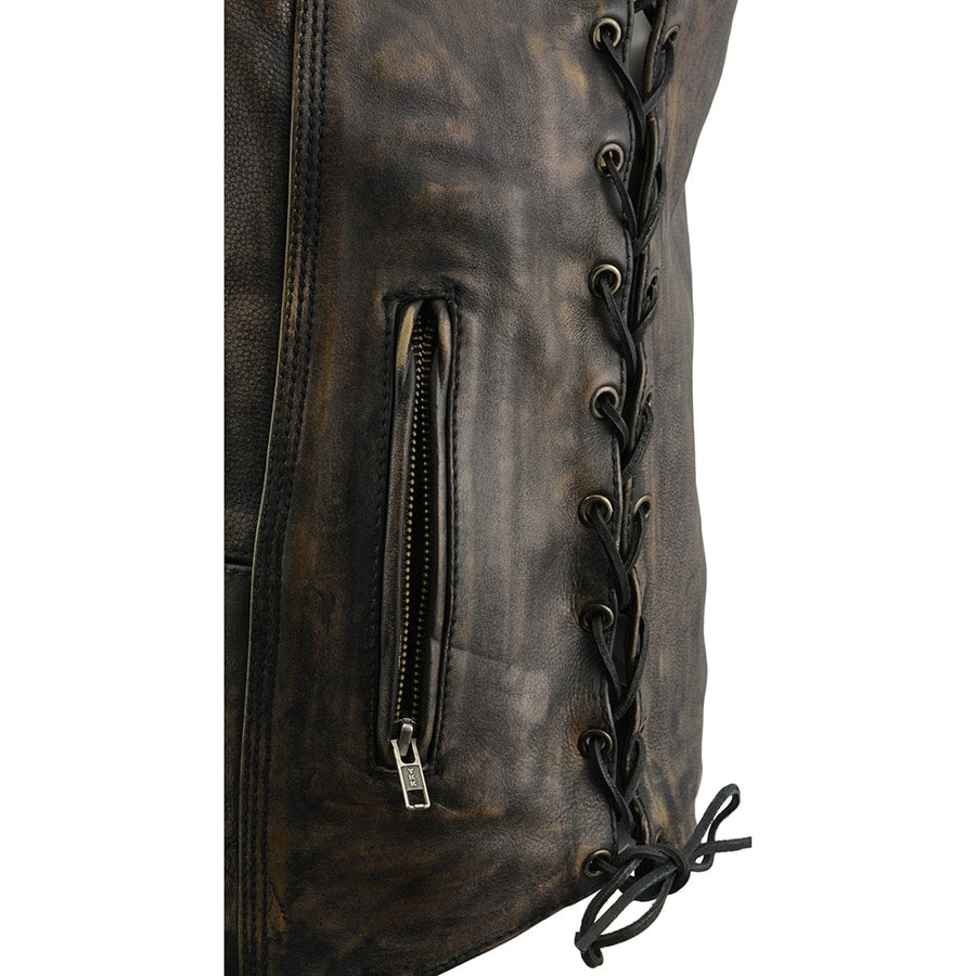 Leather Vest (MLM3540) - Men’s Brown Distressed 10 Pocket Vest