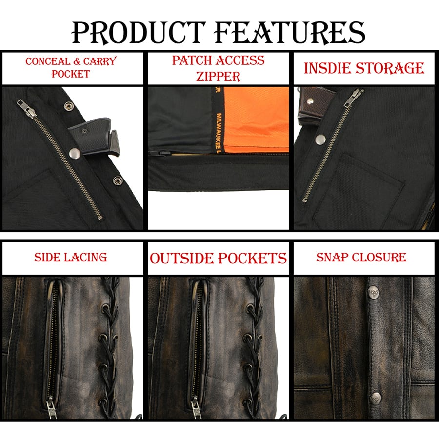 Leather Vest (MLM3540) - Men’s Brown Distressed 10 Pocket Vest