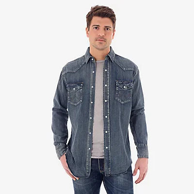 Top Men's (MS1039W) - Wrangler® Authentic Cowboy Cut® Work Shirt Antique Blue