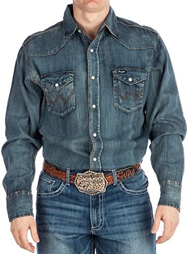 Top Men's (MS1039W) - Wrangler® Authentic Cowboy Cut® Work Shirt Antique Blue