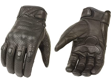 Gloves (MG7500) - Men's Black Perforated Leather Gloves with Rubberized Knuckles