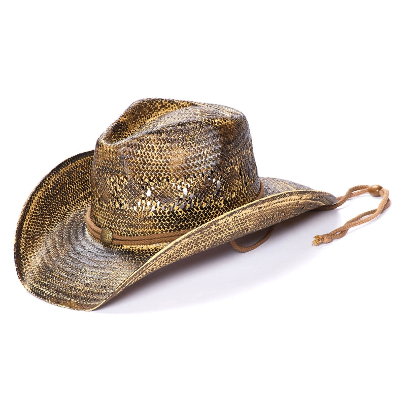 Hat (TX-2245) - Toyo Straw Vented Saddleback Western Hat With Chin Cord