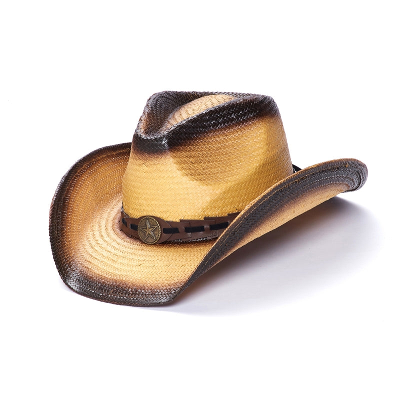 Hat (TX-2250) - Toyo Straw Vented Saddleback One Size Fits Most Western Hat With Lone Star