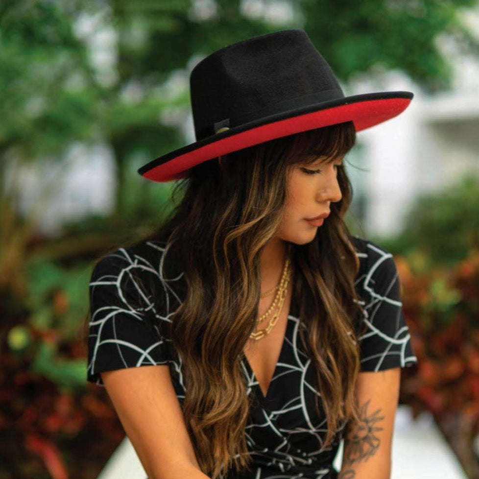 Hat Women's (LW773) - Dillane Provato Knit Rancher One Size Fits Most in Red/Black