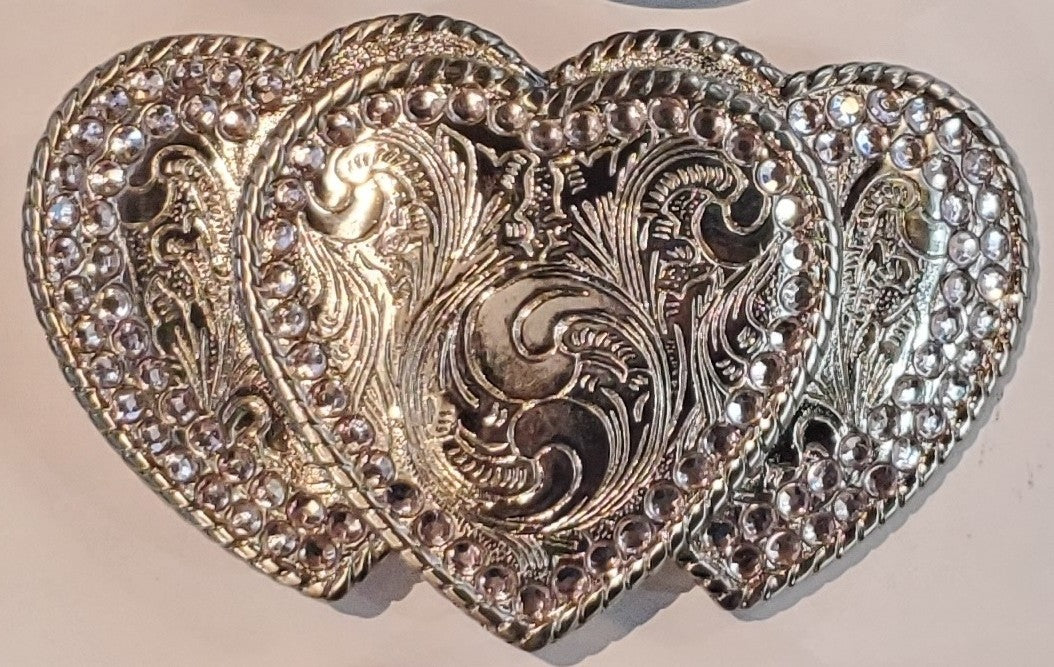 Buckle (10355) - Triple Hearts Silver 4''