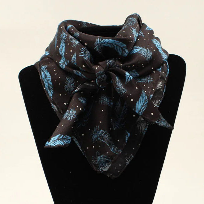 Scarf SO (0905603) - 100% Silk Wild Rag Neck Scarf, Blue Feathers