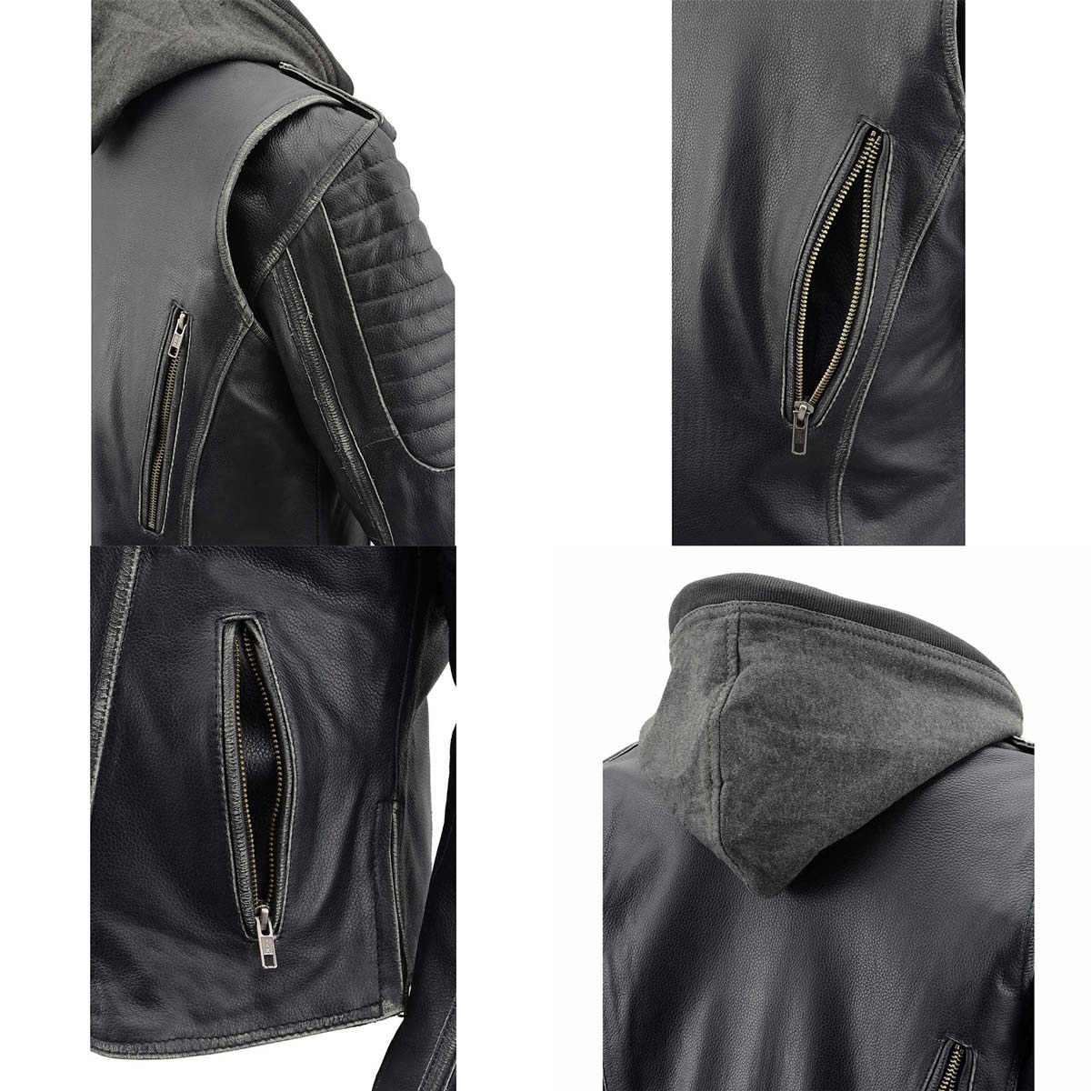 Leather Jacket  (MLL2516) - Women’s Milwaukee Leather Jacket with Hoodie-Black