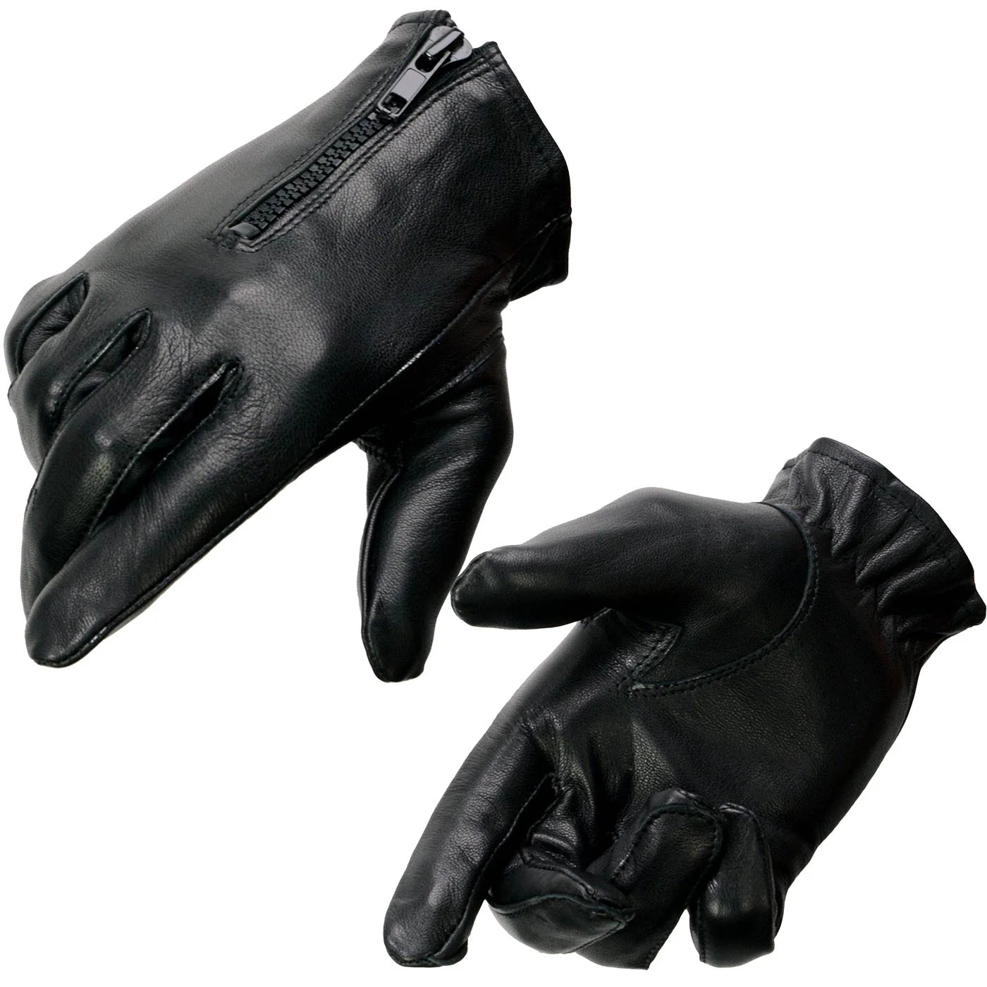 Gloves (SH722 ) Women's Milwaukee Leather Black Unlined Leather Lightweight Motorcycle Hand Gloves W/ Wrist Zipper Closure