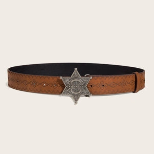 Belt (10930245) Western Cowboy Faux Leather Belt / Sheriff Star Buckle Embossed Retro - NEW