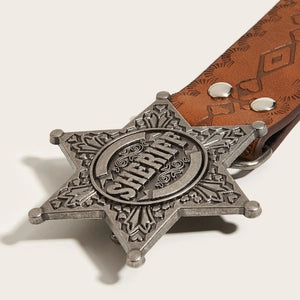 Belt (10930245) Western Cowboy Faux Leather Belt / Sheriff Star Buckle Embossed Retro - NEW