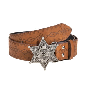 Belt (10930245) Western Cowboy Faux Leather Belt / Sheriff Star Buckle Embossed Retro - NEW