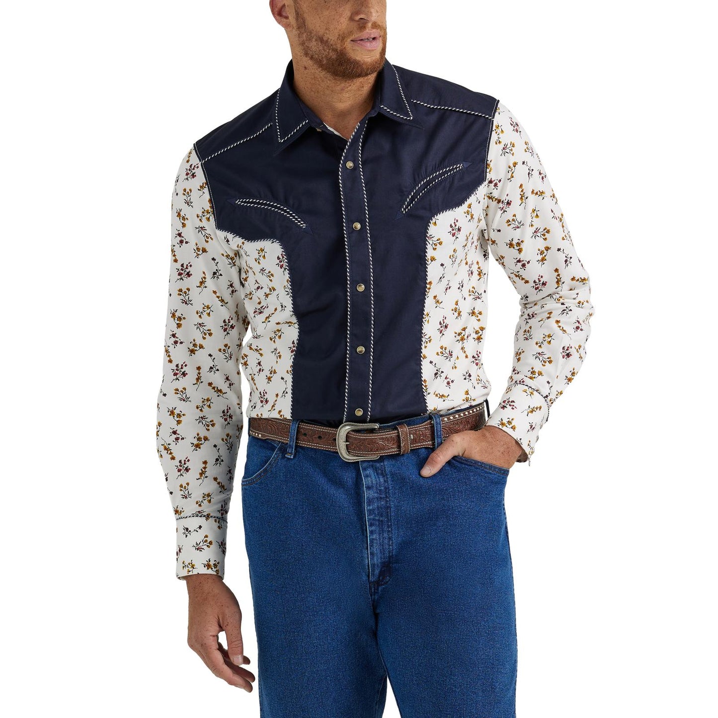 Top Men's (112345062) - Wrangler® Rodeo Ben Long Sleeve Shirt - Tan/Navy