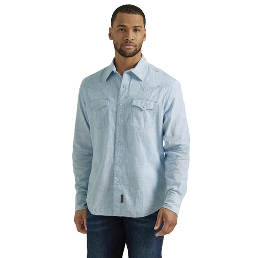 Top Men's SZN (112346604) - Wrangler Retro® Premium Long Sleeve Shirt - Modern Fit - Blue