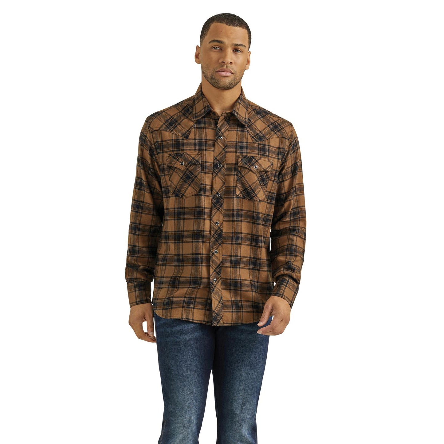 Top Men's SZN (112351488) - Wrangler Retro® Flannel Long Sleeve Snap Shirt - Modern Fit - Brown