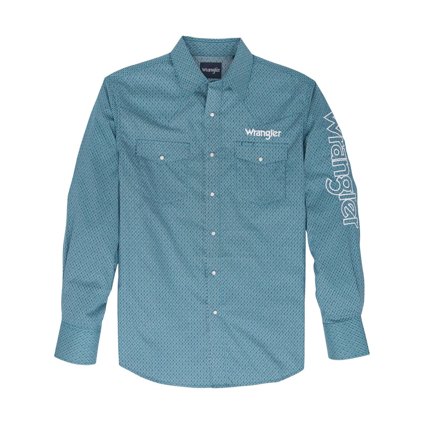 Top Men's SZN (112352384) -  Wrangler® Long Sleeve Logo Shirt - Snap - Turquoise