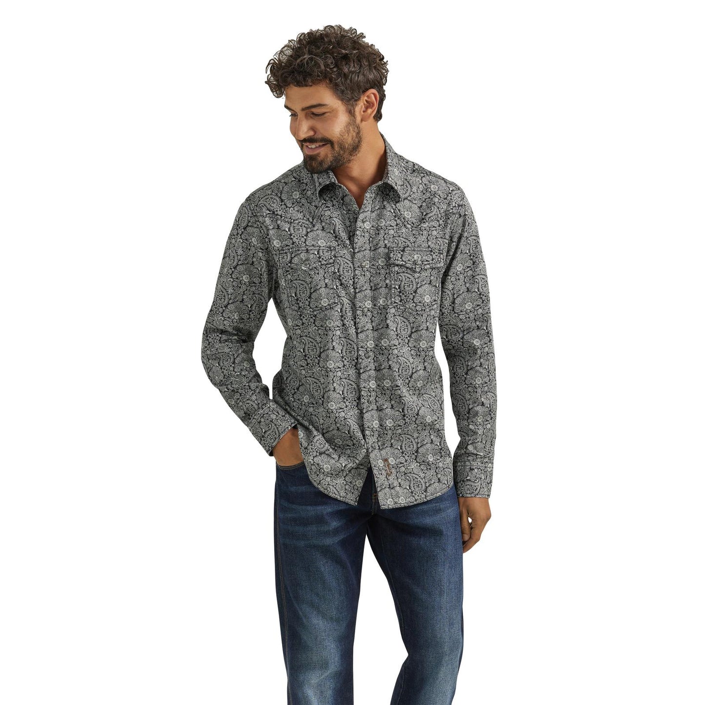 Top Men's SZN (112352878) - Wrangler Retro® Premium Long Sleeve Shirt - Modern Fit - Navy