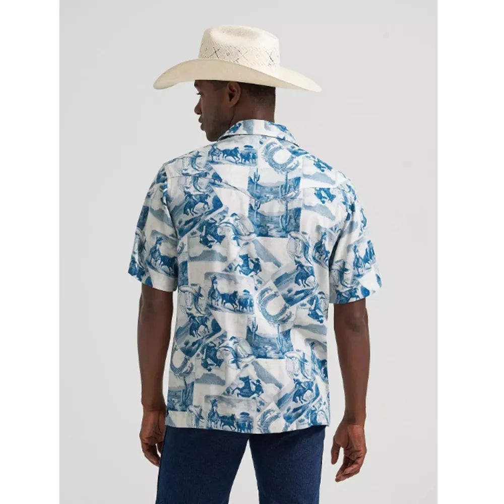 Top Men's-SZ-2026-112378981 -Wrangler Cowboy Short Sleeve Camp Shirt - Cowboy Toile ASST-SS-89