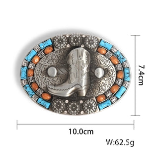 Buckle (1495826) - Vintage Oval Zinc Alloy Relief Boot Turquoise Wood Bead - NEW