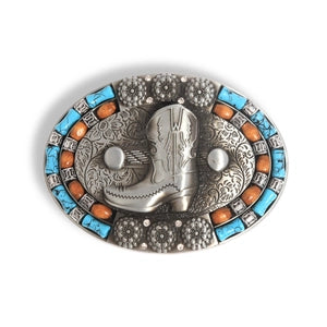 Buckle (1495826) - Vintage Oval Zinc Alloy Relief Boot Turquoise Wood Bead - NEW