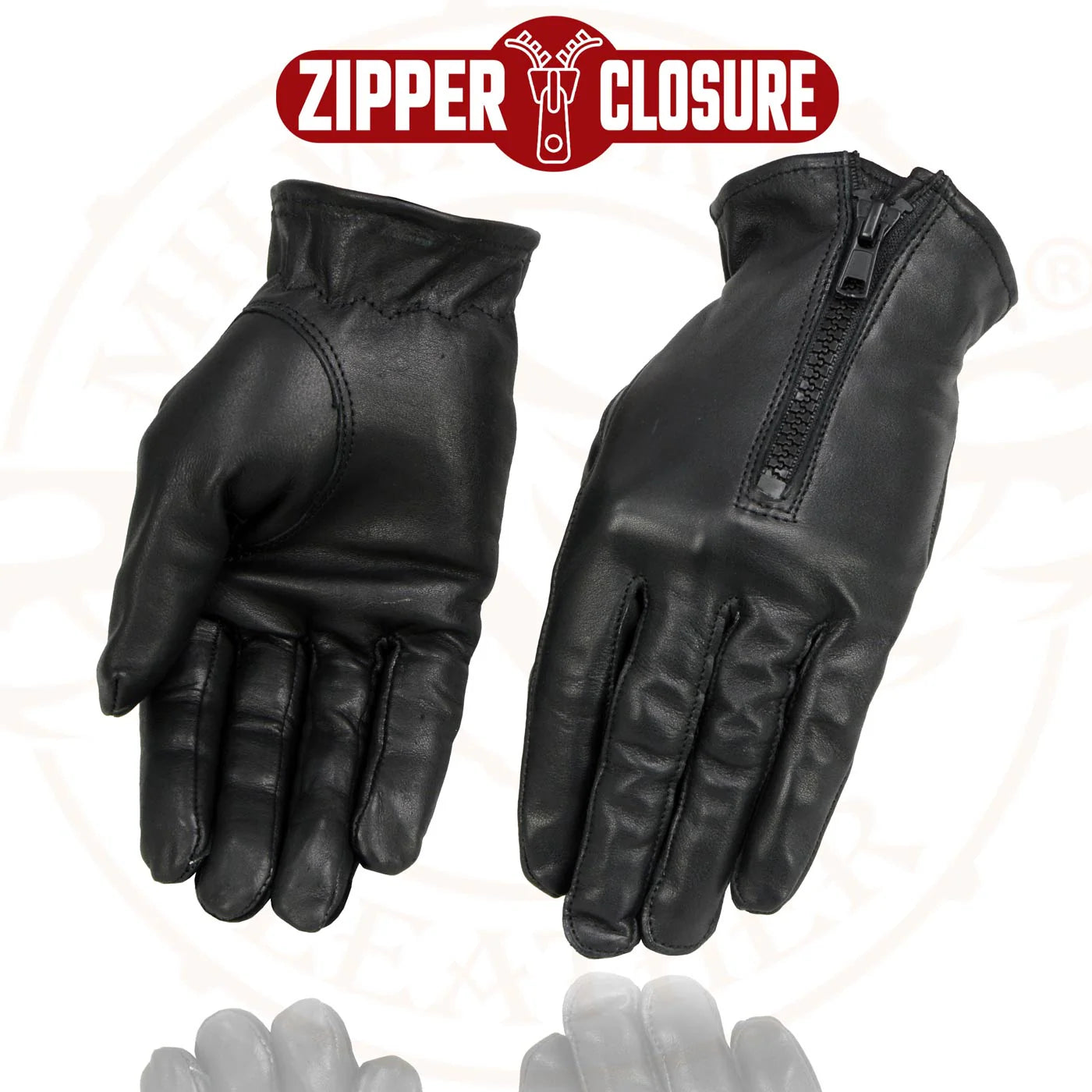 Gloves (SH722 ) Women's Milwaukee Leather Black Unlined Leather Lightweight Motorcycle Hand Gloves W/ Wrist Zipper Closure