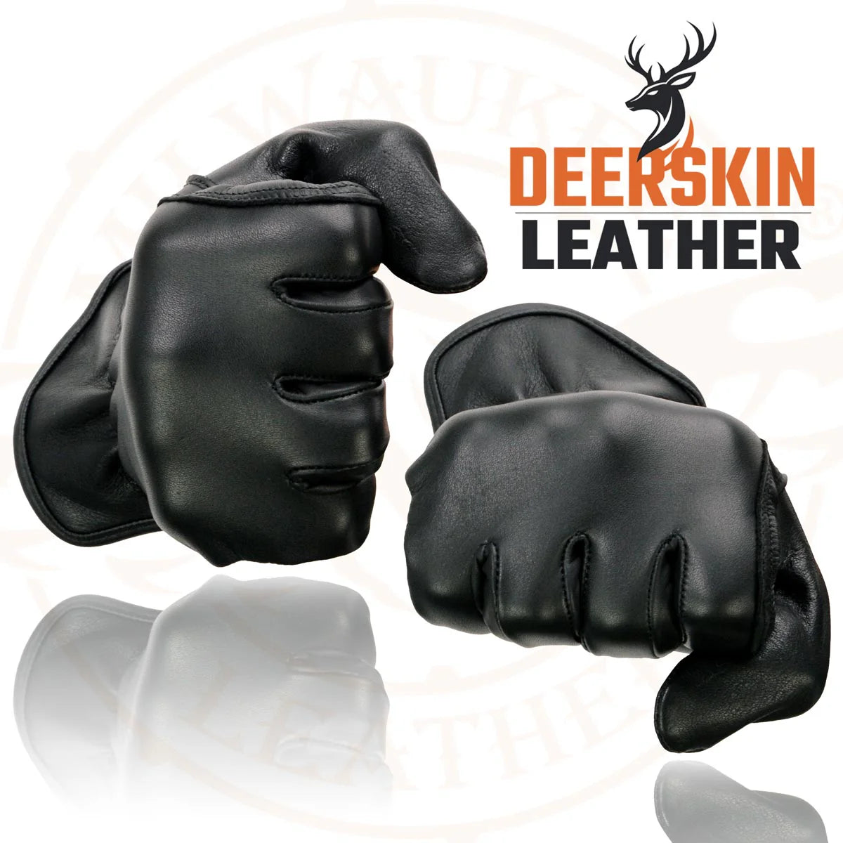 Gloves (SH886) Women's Milwaukee Deerskin Black Leather Unlined Lightweight Motorcycle Rider Gloves