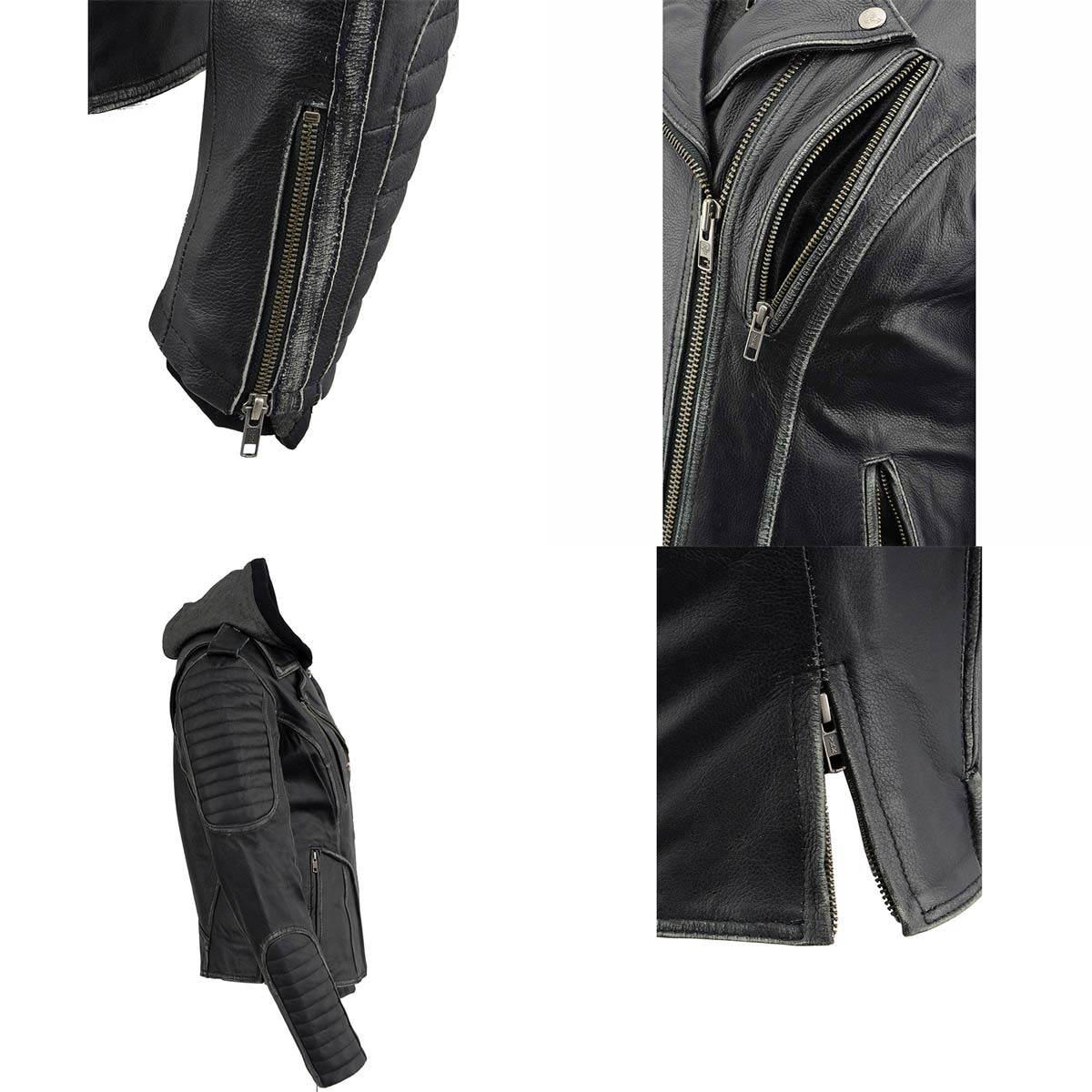 Leather Jacket  (MLL2516) - Women’s Milwaukee Leather Jacket with Hoodie-Black