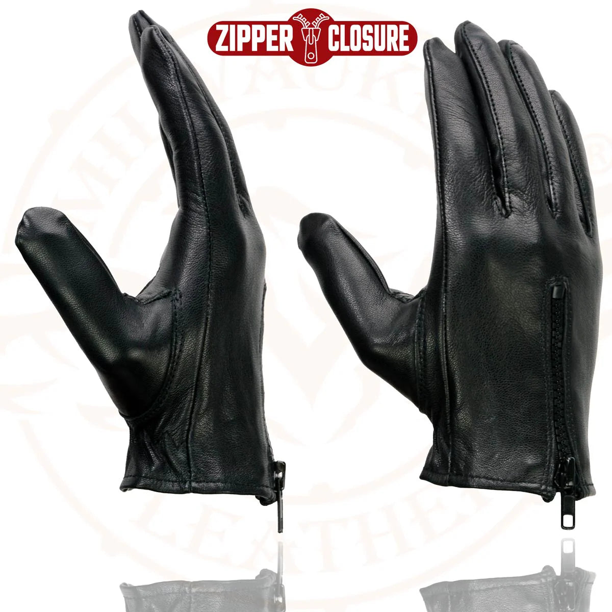 Gloves (SH722 ) Women's Milwaukee Leather Black Unlined Leather Lightweight Motorcycle Hand Gloves W/ Wrist Zipper Closure