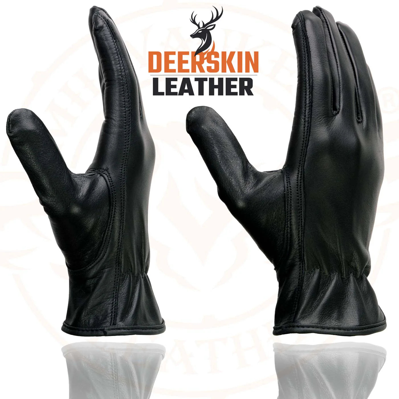 Gloves (SH886) Women's Milwaukee Deerskin Black Leather Unlined Lightweight Motorcycle Rider Gloves